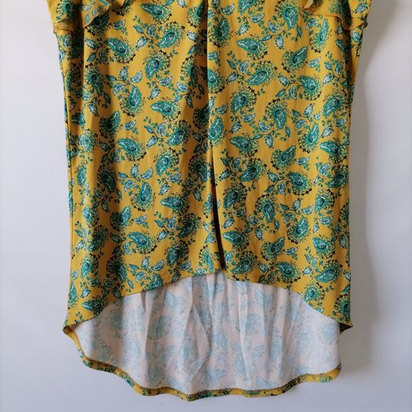 Cato Womens Yellow Keyhole Round Neck Floral Hi Low Hem Blouse Top Size XL - Picture 3 of 7
